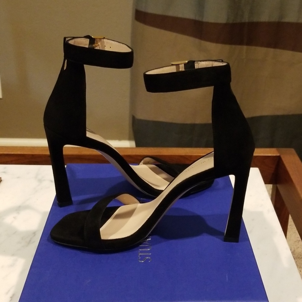 New Stuart Weitzman Blk Suede 100Square Nudist 38